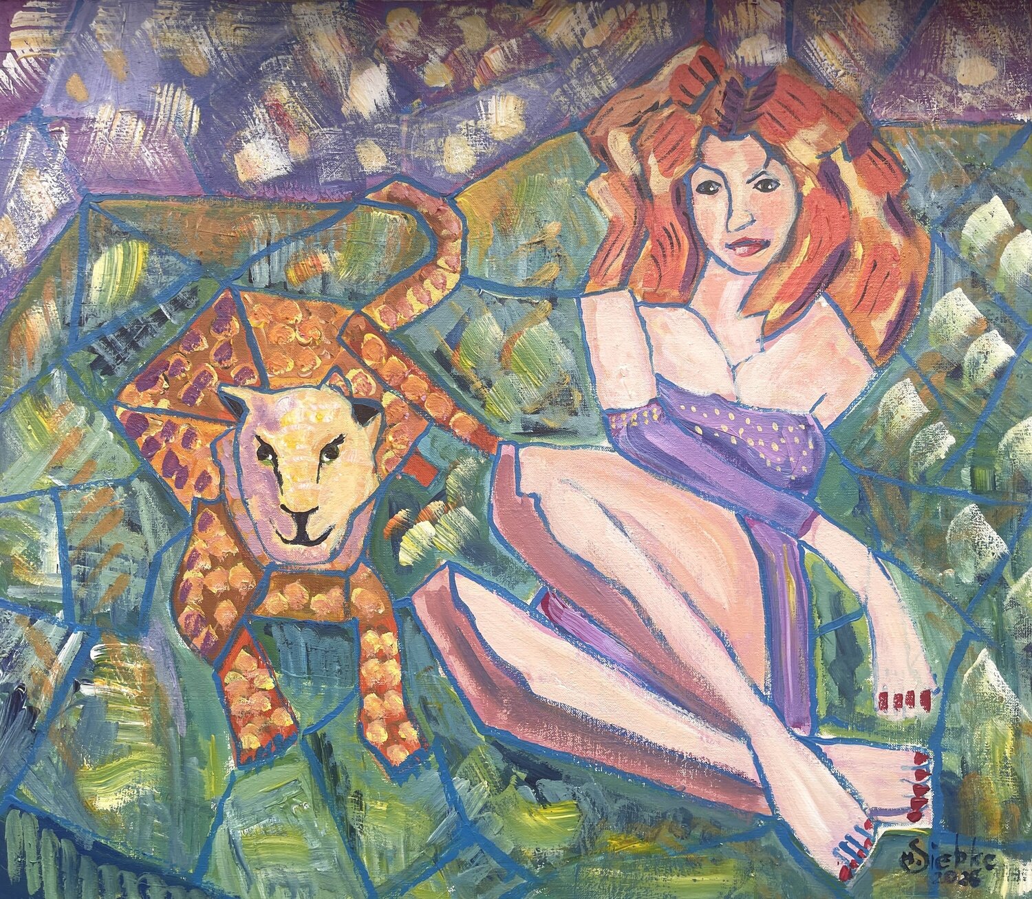 Junge Frau mit Leopard Margarita Siebke Original painting for sale