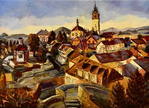 The town of Litoměřice in winter. by Lukos Hey, Painting for Sale on Select