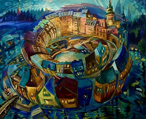 The city of Cesky Krumlov, Czech Republic. von Lukos Hey, Malerei kaufen auf Select