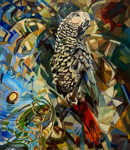 The Parrot at the veterinarians practice von Lukos Hey, Malerei kaufen auf Select