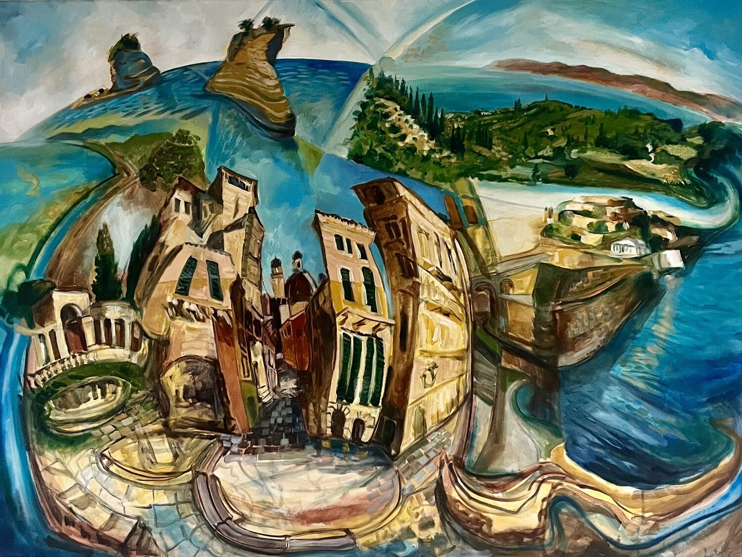 Walking through Corfu Lukos Hey Original painting for sale