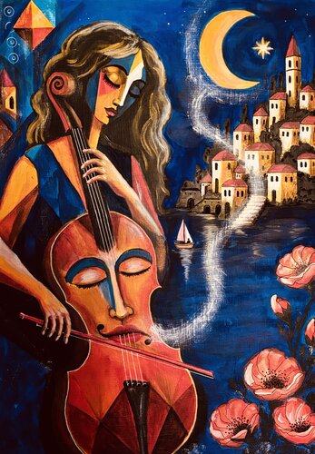 Melody of the Blue Night by Andreas Gerlach, Painting for Sale on Select
