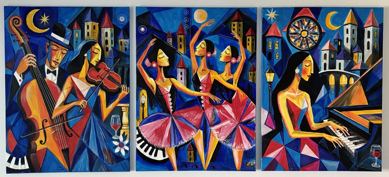 When the Night Dances - Triptychon Andreas Gerlach Original painting for sale