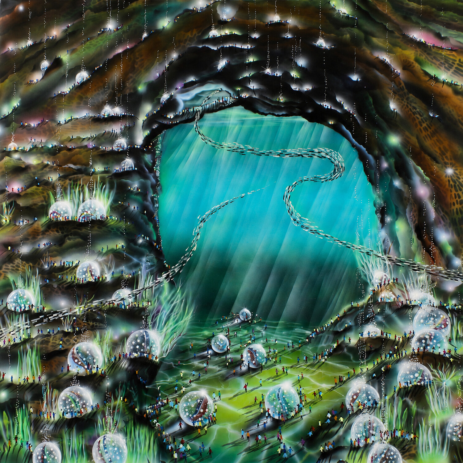 CUARENTENA EN LA CAVERNA EXTRACTORA Jesús Alcolea Original painting for sale