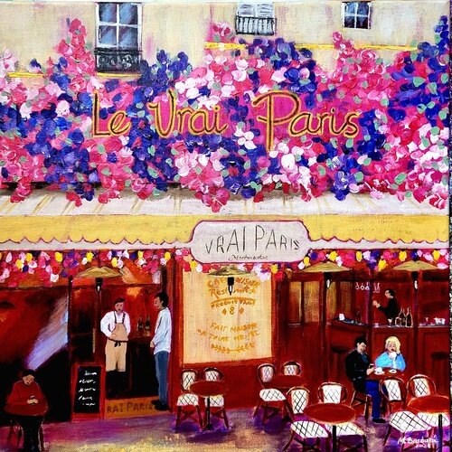 Cafe Le Vrai Paris, Montmartre by Mónica Barbará, Painting for Sale on Select