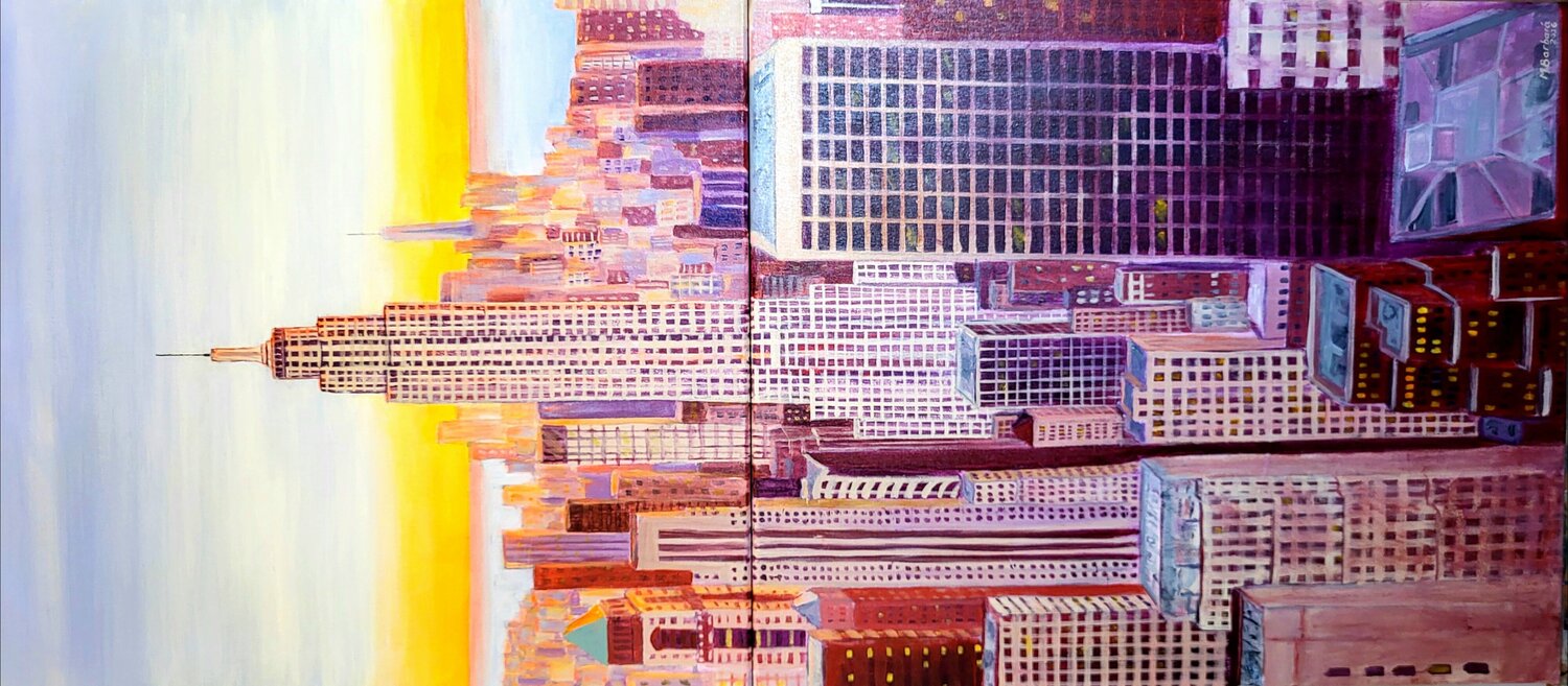 Manhattan a vista de pajaro, diptico. Mónica Barbará Original painting for sale