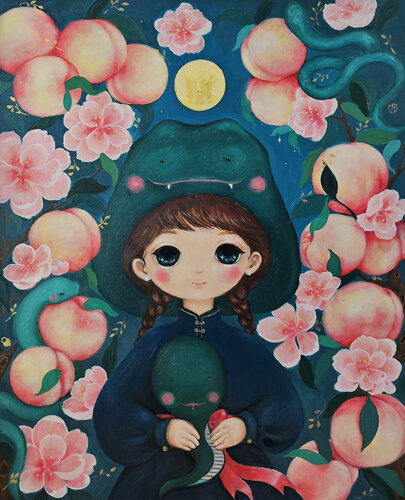 Snake Girl & Peach Blossom by Eury (Yeahgean) Kim, Painting for Sale on Select