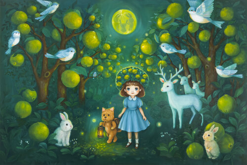 Journey Together in the Moonlit Yuza Forest by Eury (Yeahgean) Kim, Painting for Sale on Select