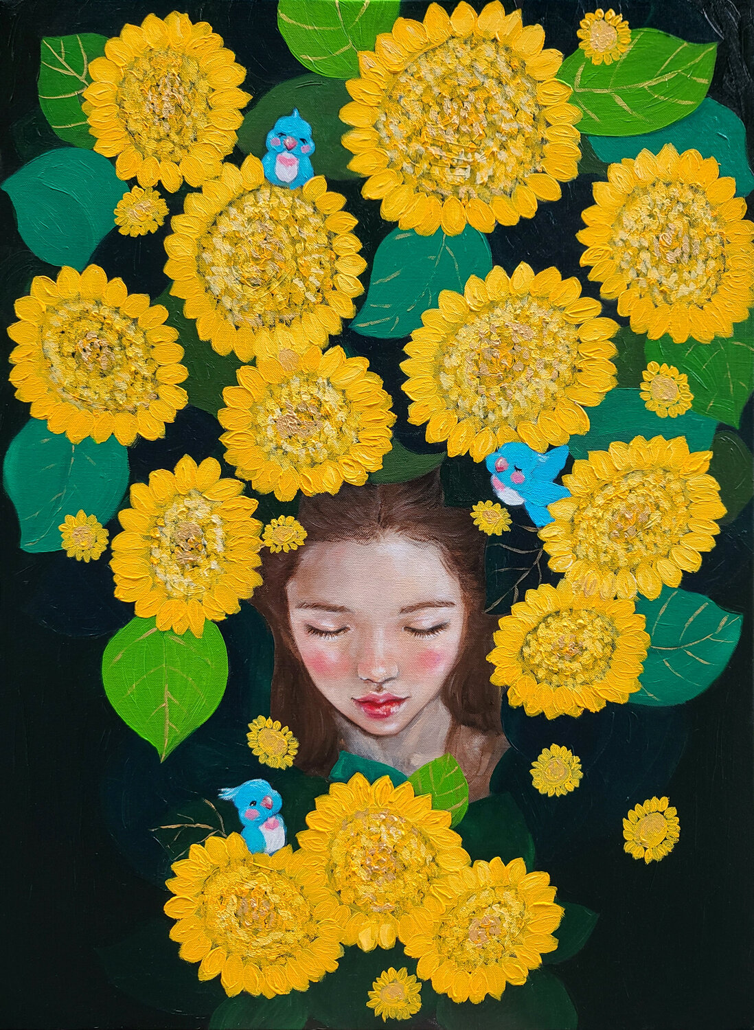 Manifestation: Sunflower girl Eury (Yeahgean) Kim Original painting for sale