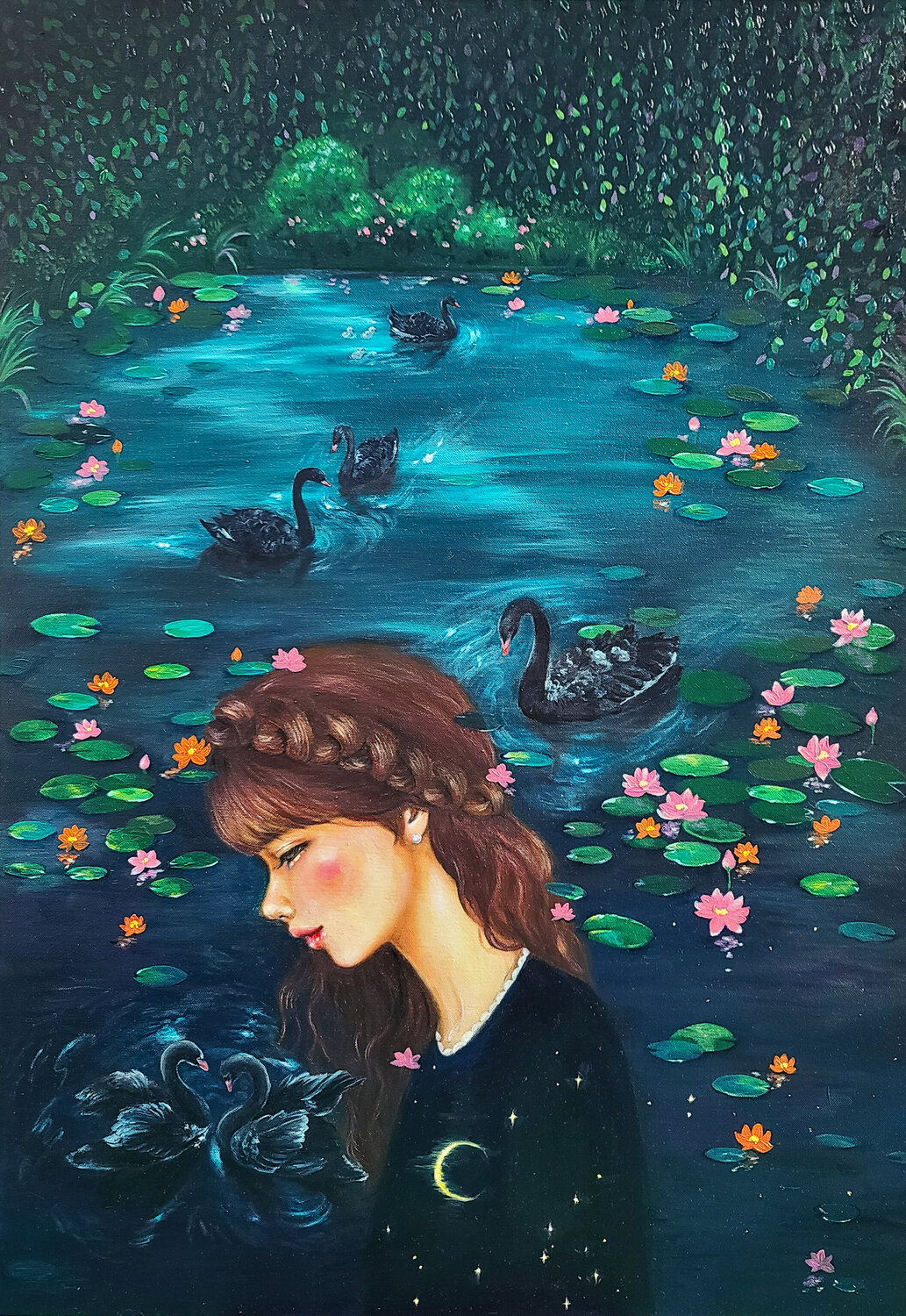 Black Swan Lake Eury (Yeahgean) Kim Original painting for sale