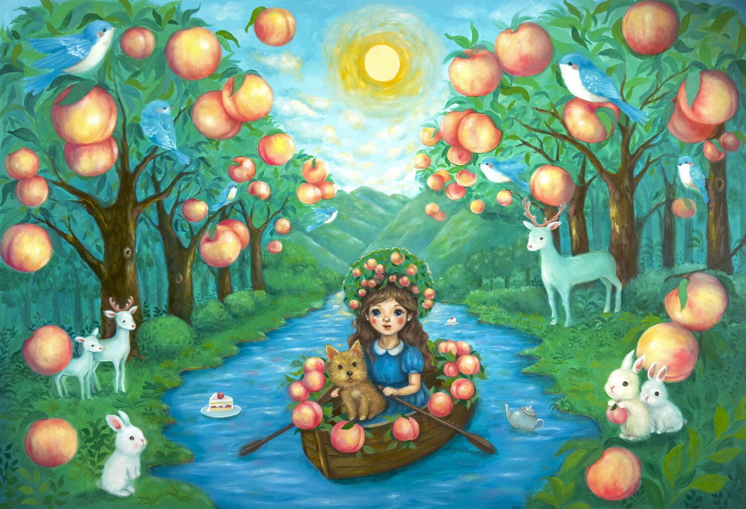 Paradise Afloat in the Peach Forest Eury (Yeahgean) Kim Original painting for sale