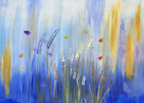 Ape tra fiori danzanti by Elena Cantagalli, Painting for Sale on Select