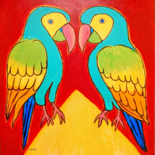 The Secret of the Mountain: Two Parrots by SAORI TRIBE, Painting for Sale on Select