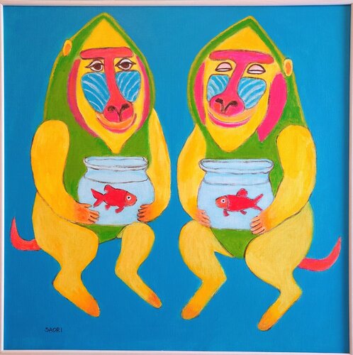 Mandria Aquavelu: The Mandrill Guardians and the Sacred Goldfish by SAORI TRIBE, Painting for Sale on Select