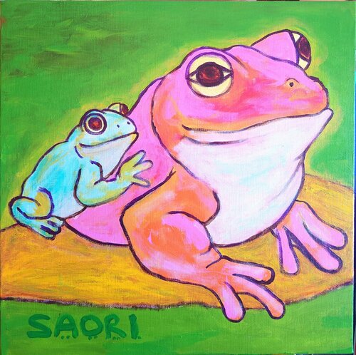 The Frog Parent and Child in the Emerald Forest by SAORI TRIBE, Painting for Sale on Select