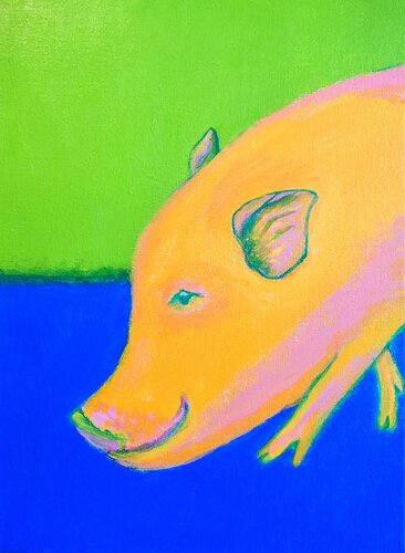 Pig Green by SAORI TRIBE, Painting for Sale on Select