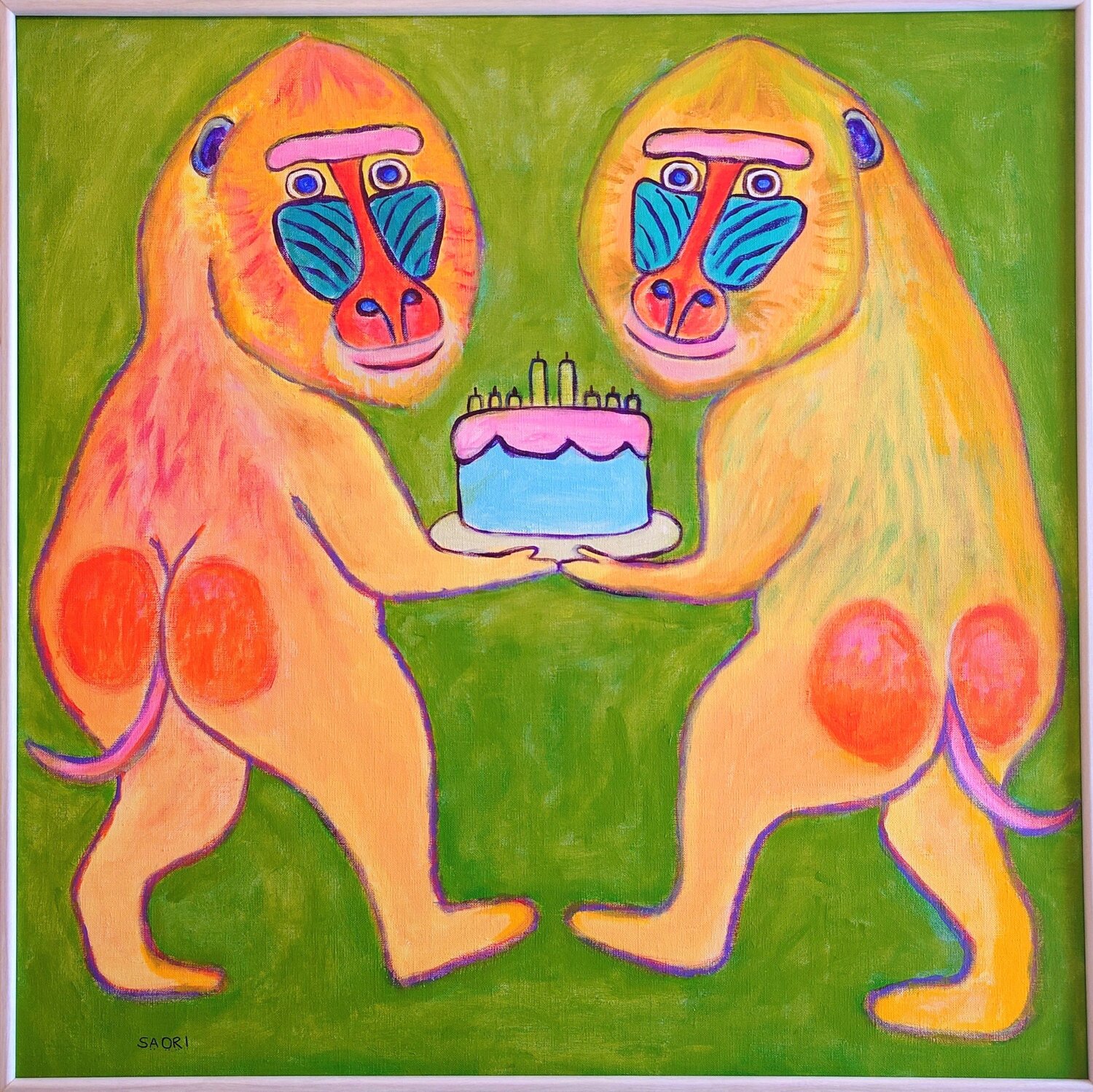 Naferis Druma: The Mandrill Celebration and the Sacred Cake SAORI TRIBE Original painting for sale