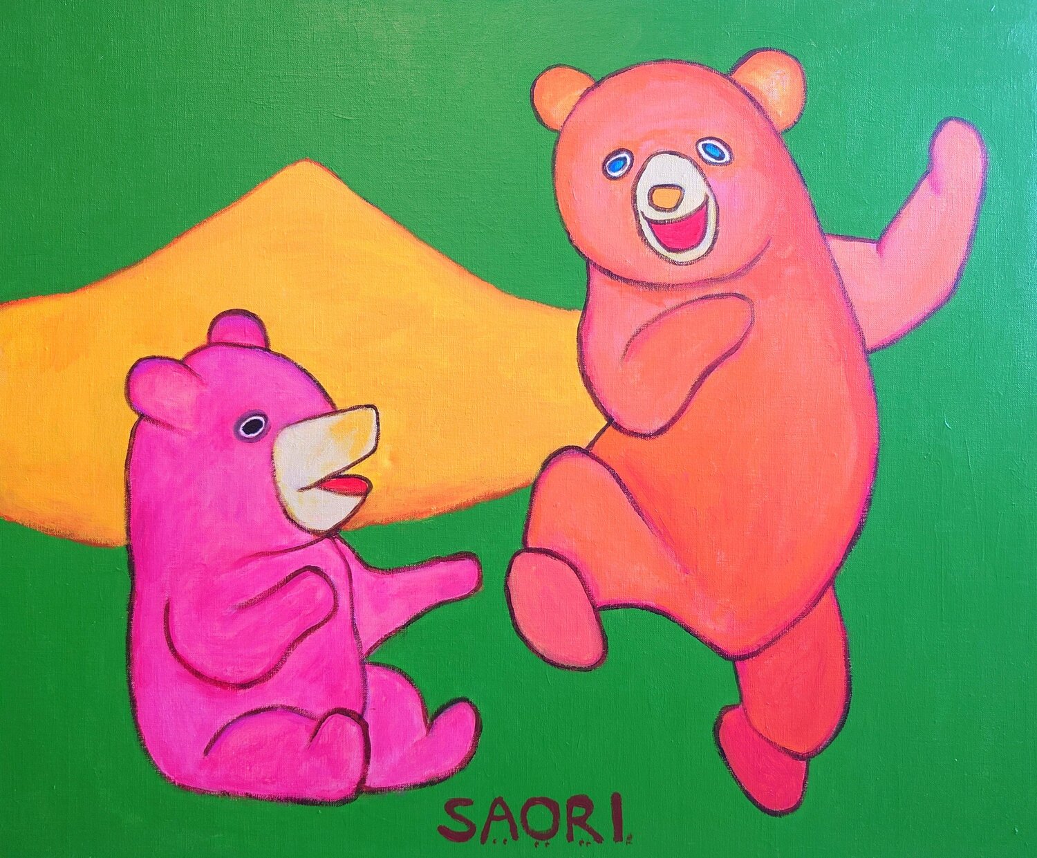 Bears and Mountain SAORI TRIBE Original painting for sale