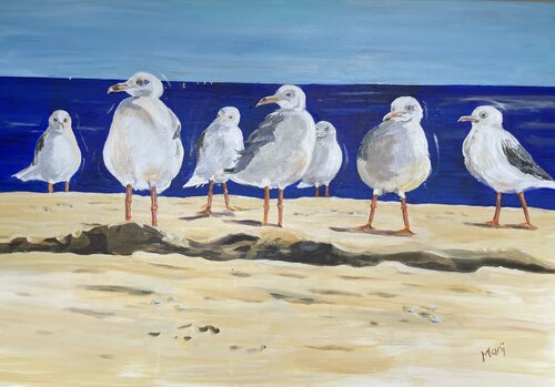 Möwen am Strand by Marij Vervaart, Painting for Sale on Select