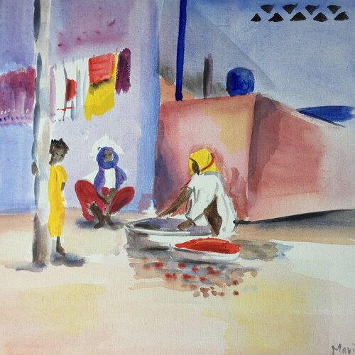 Nubische Frauen (Acryl) by Marij Vervaart, Painting for Sale on Select