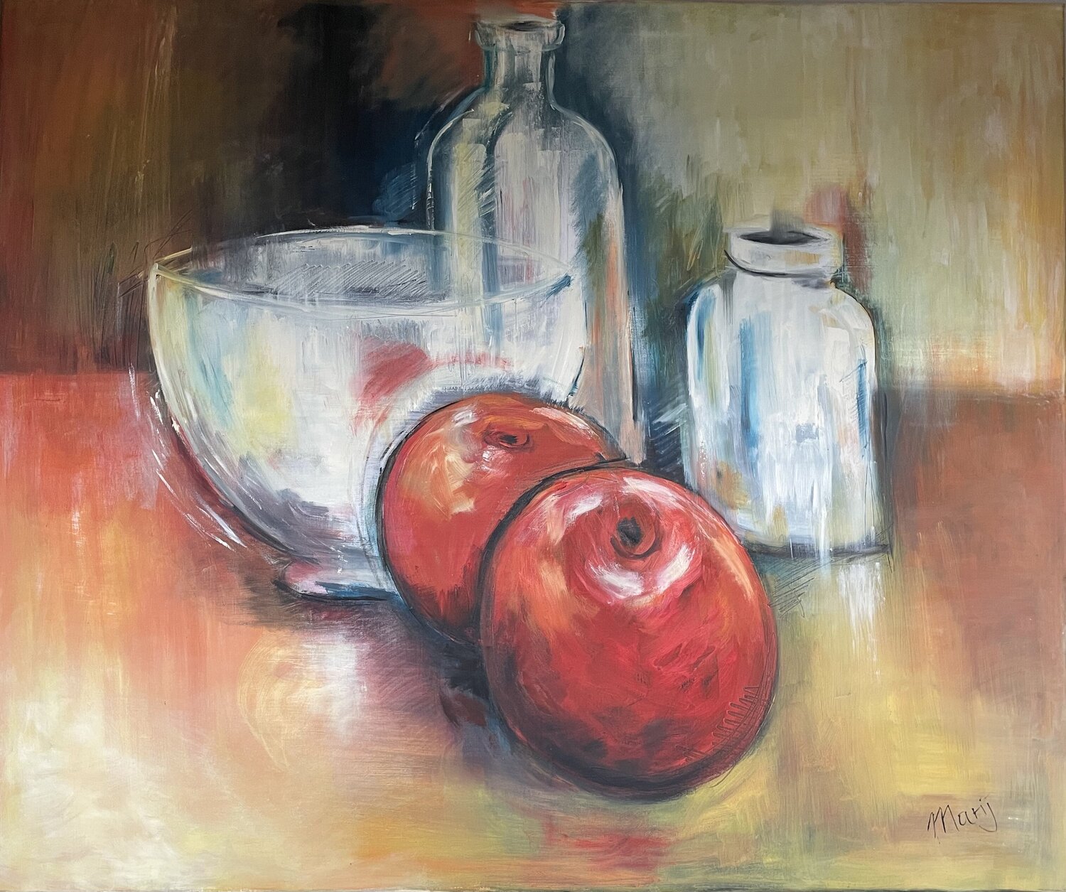 Stillleben mit Schüssel und Äpfel Marij Vervaart Original painting for sale
