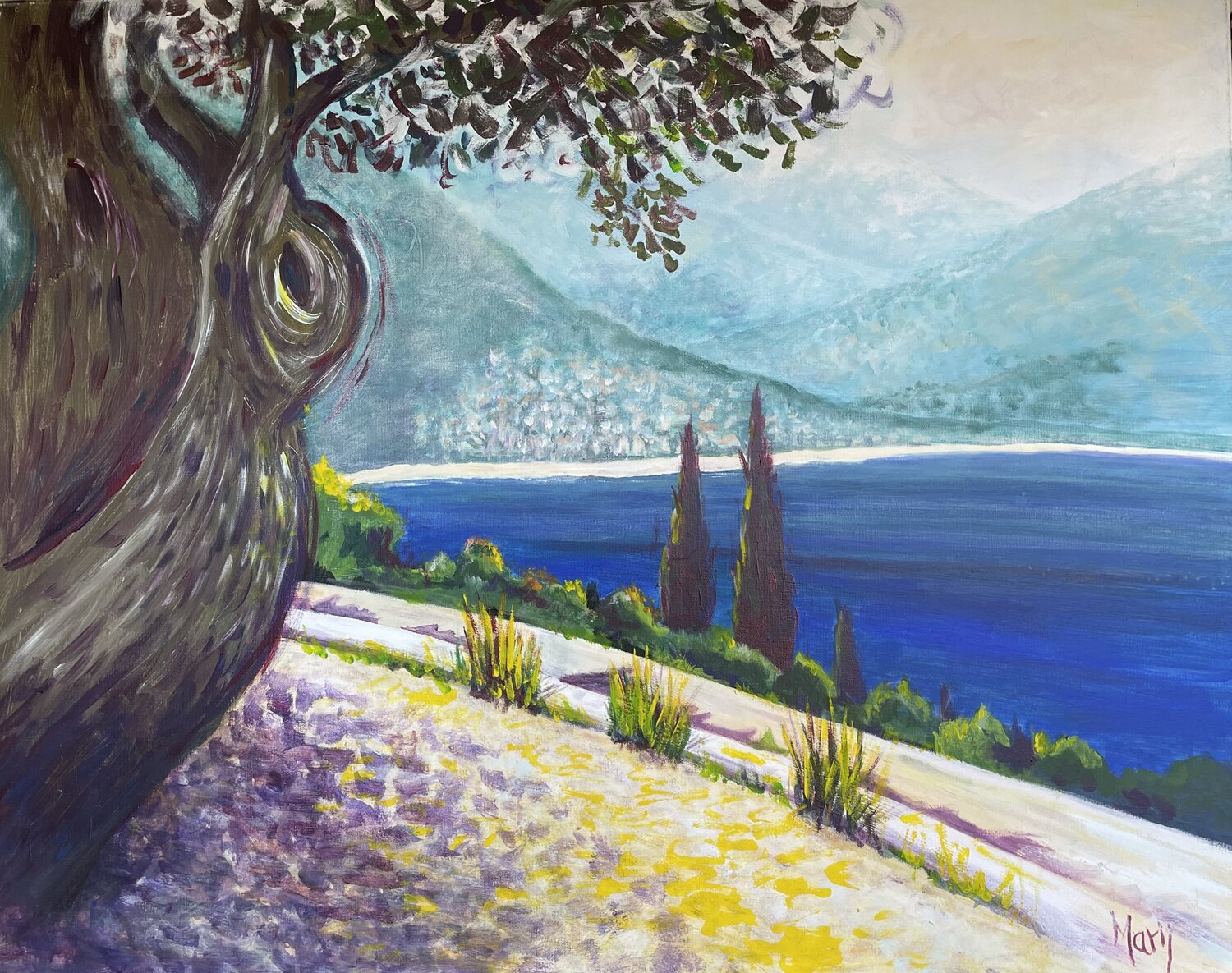 Mittelmeerlandschaft mit Olivenbaum Marij Vervaart Original painting for sale