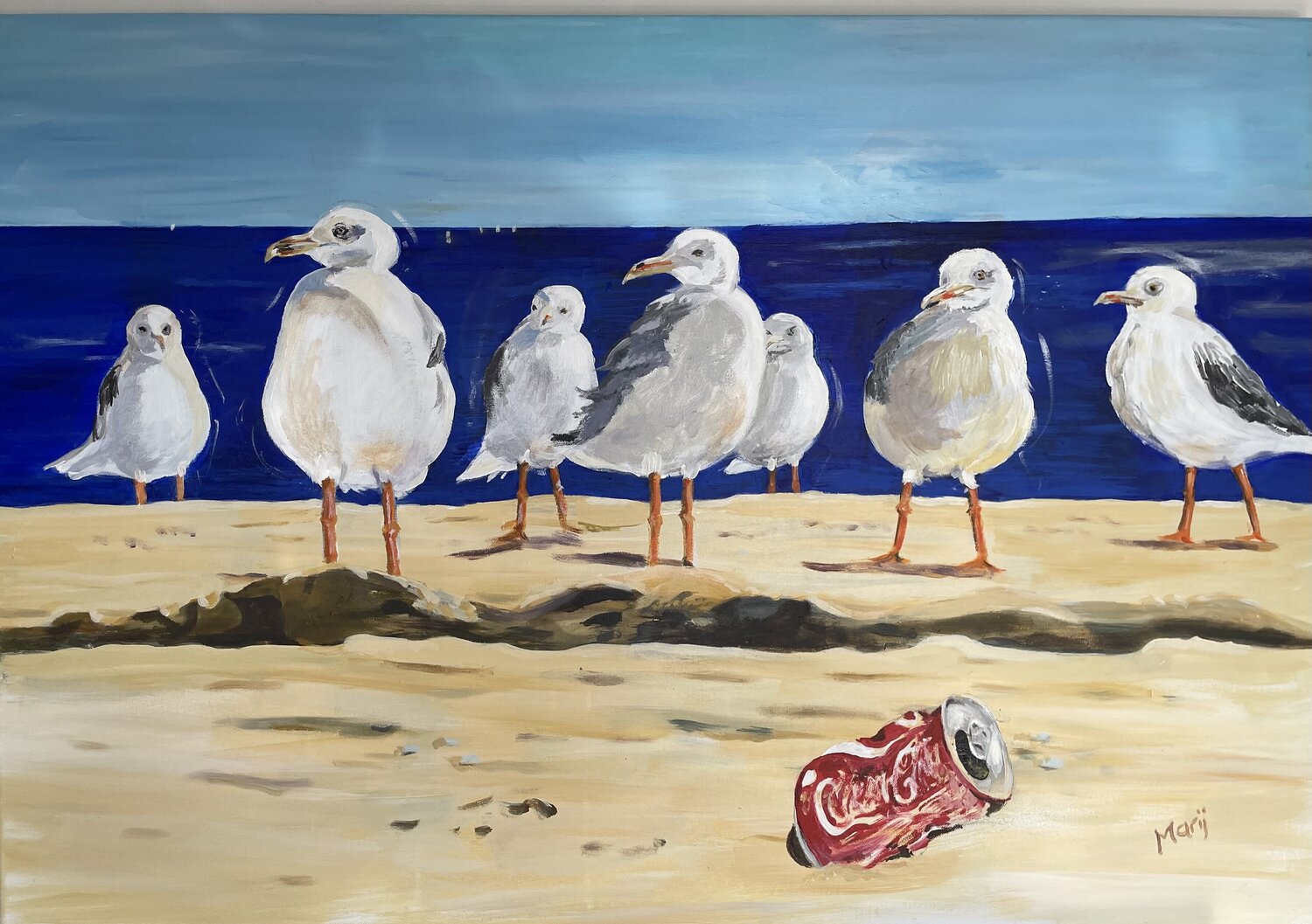 Möwen am Strand Marij Vervaart Originalgemälde zu verkaufen