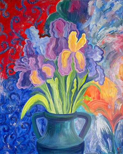 Expression. Irises. (Bouquet of Irises) by Alexandra Ivanova, Painting for Sale on Select