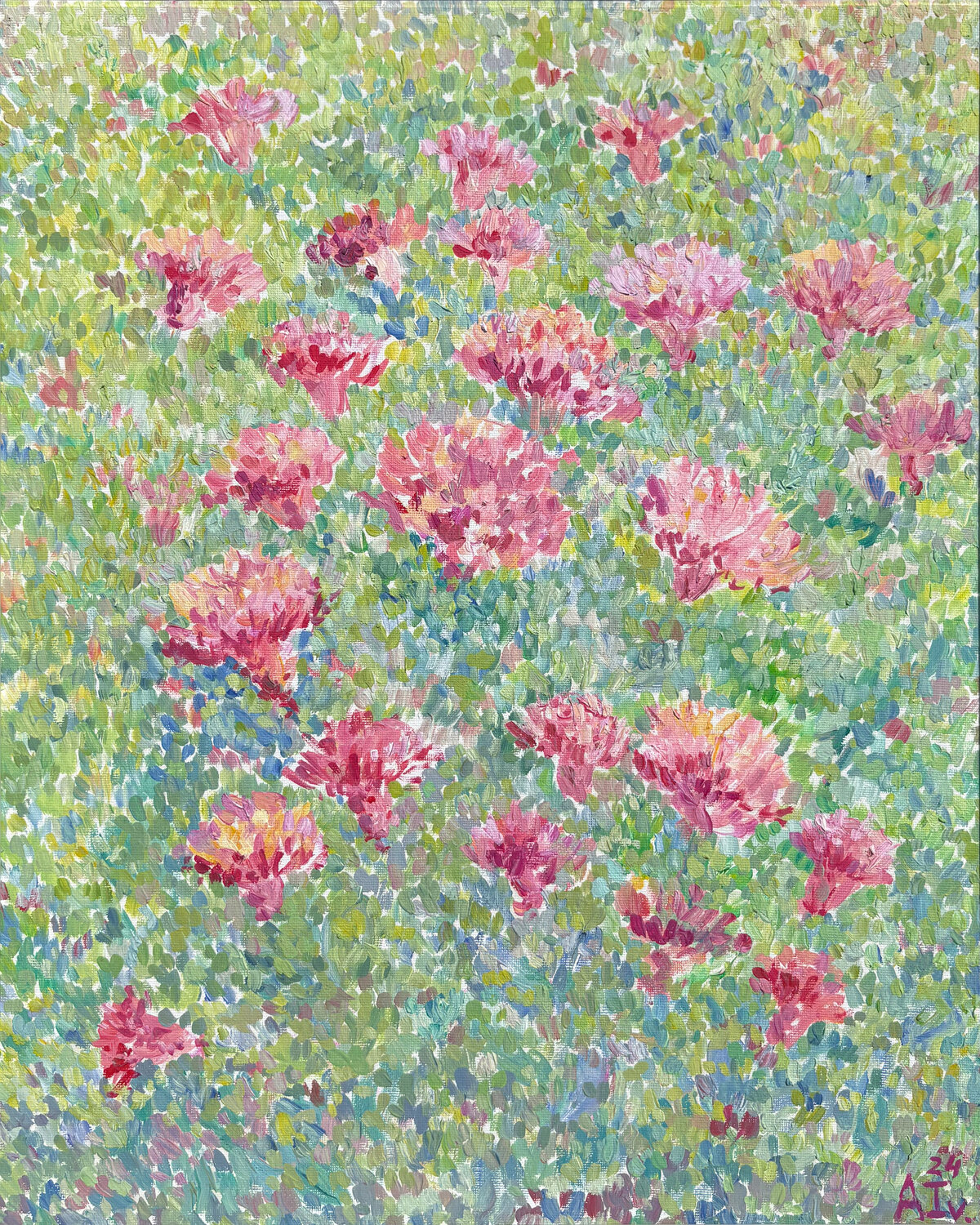 Color Vibration. Pink Carnations Alexandra Ivanova Original painting for sale