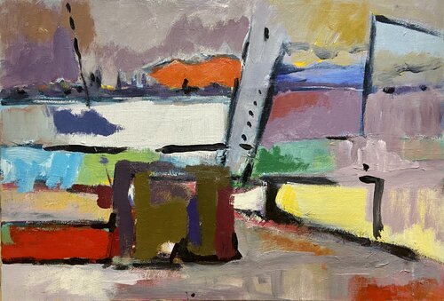 Puerto mediterráneo Nº 9 - Contraluz. by Agustí Viladesau, Painting for Sale on Select