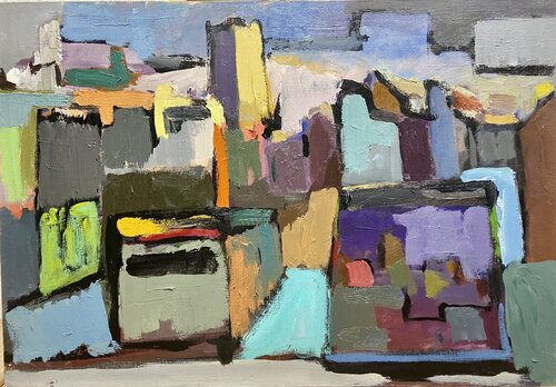 Puerto mediterráneo Nº 10 - El puerto y la ciudad by Agustí Viladesau, Painting for Sale on Select