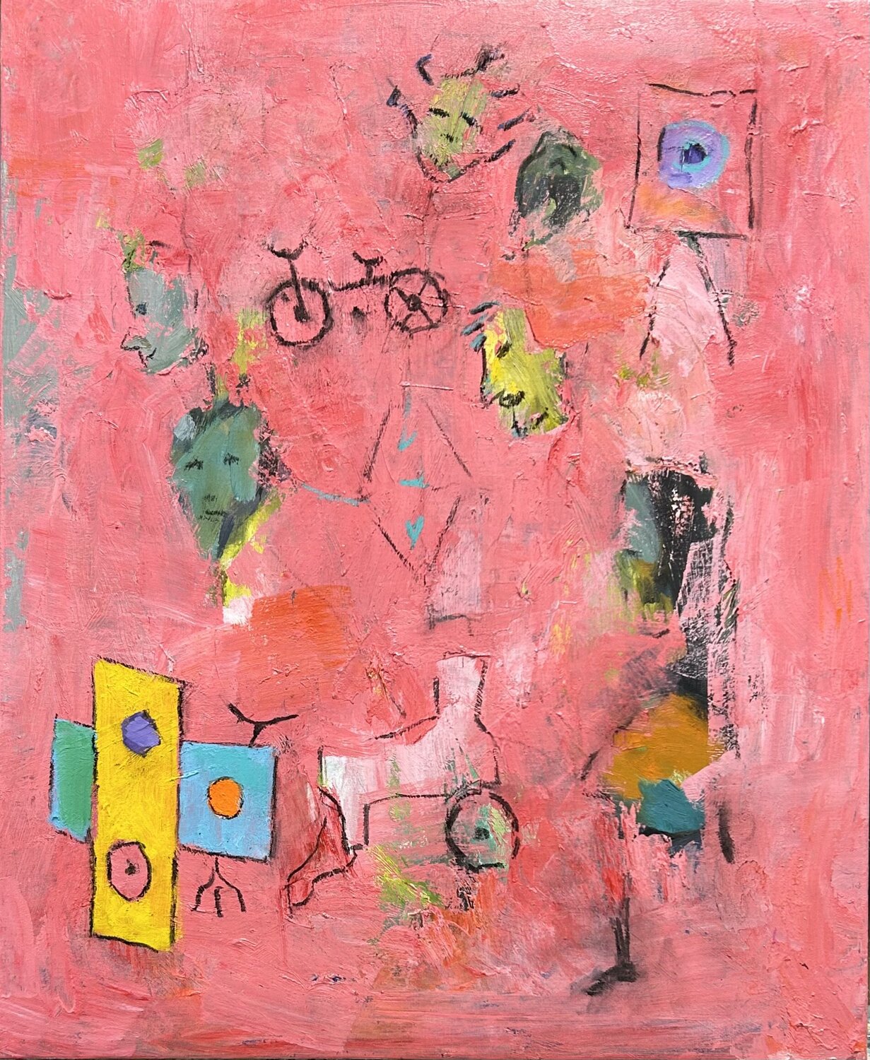 Photos, cicles and people Agustí Viladesau Original painting for sale