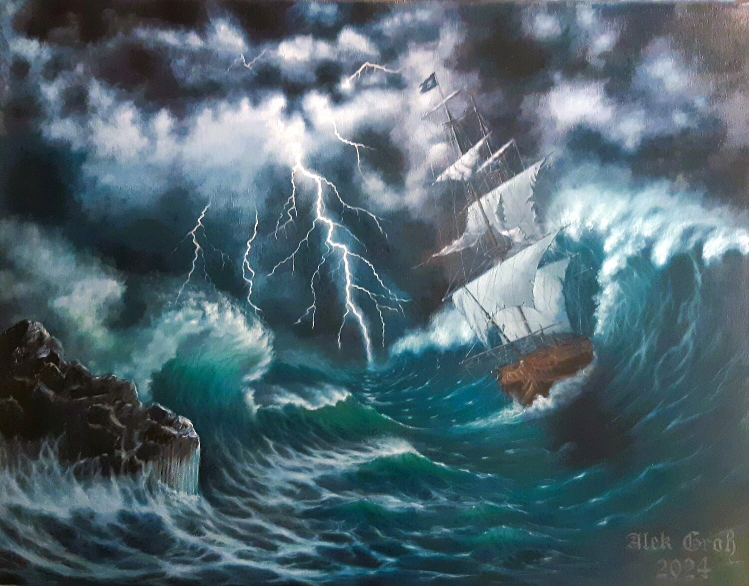 Und der Wind zerreißt die Reste der Segel Oleh Dobroskokov Original painting for sale