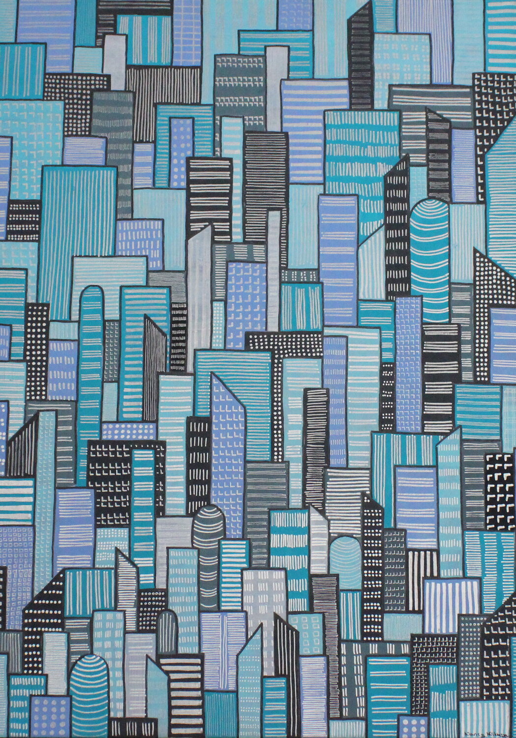 Blå City Nancy Nikberg Original painting for sale