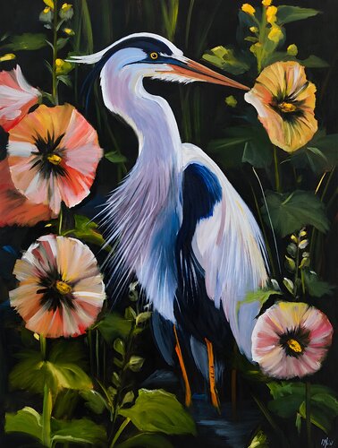 Among the Hollyhocks by Mark Dingemanse, Painting for Sale on Select