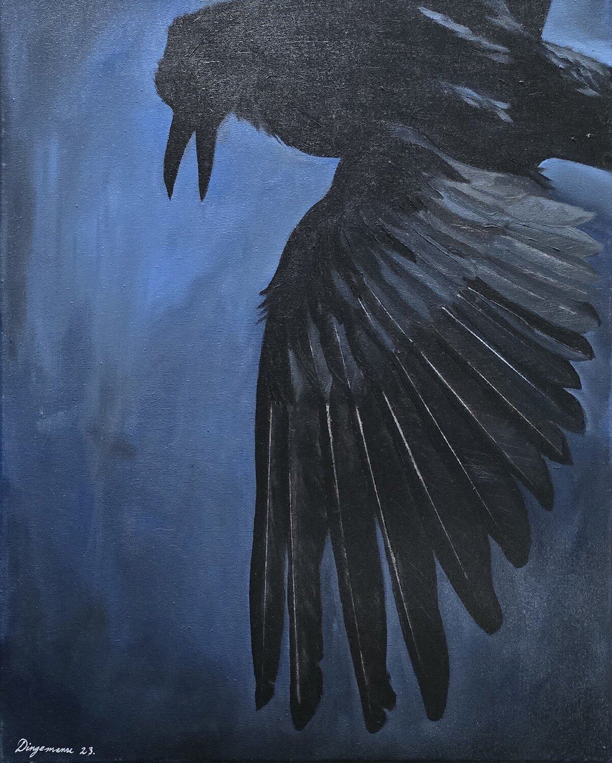 Flight of the raven Mark Dingemanse Original painting for sale