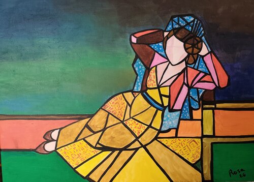 Maja en amarillo: Variación sobre Goya Anterior by Rosa Sebastia, Painting for Sale on Select