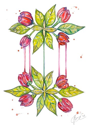 Estructuras Botánicas VII - Mandala Rojo by Rosa Sebastia, Painting for Sale on Select
