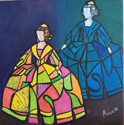 Diálogo Geométrico: Menina y Fallera by Rosa Sebastia, Painting for Sale on Select