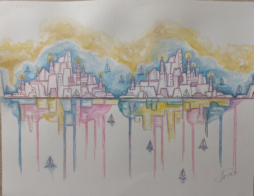 Puertos en suspensión by Rosa Sebastia, Painting for Sale on Select