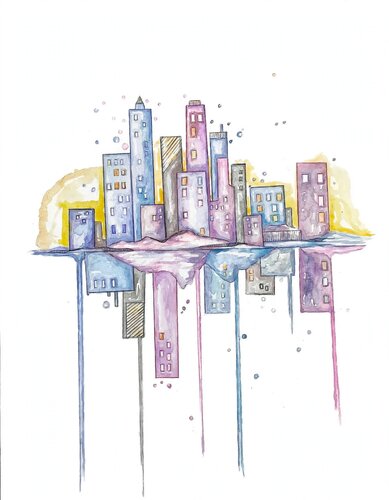 Ciudad Flotante Lila - Floating City von Rosa Sebastia, Malerei kaufen auf Select