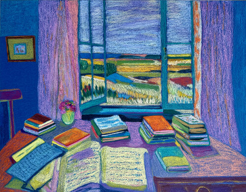 Interior with Books and an Open Window by Alina Timoshenko, Drawing for Sale on Select