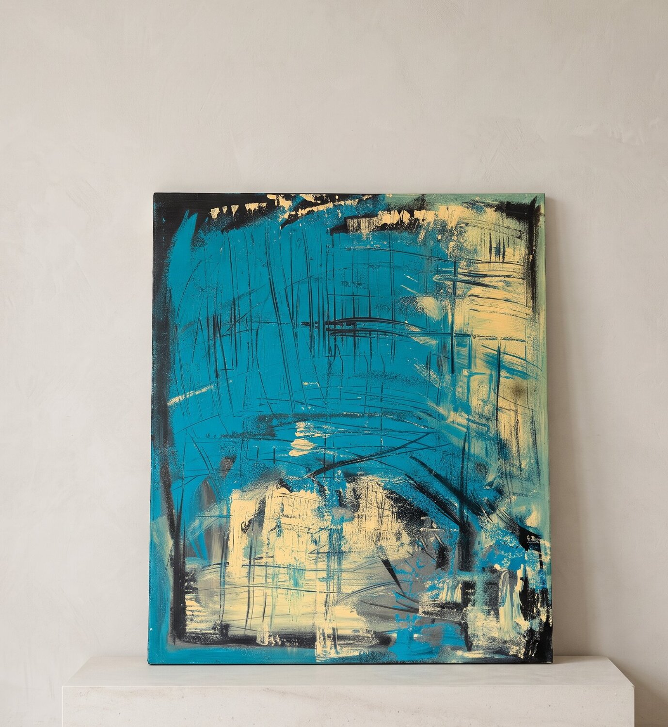 Bold Blue Black Yellow Canvas Paola Torsiello Original painting for sale