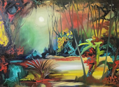 Lune d'Emeraude. von Pierre-Yves Blasco, Malerei kaufen auf Select