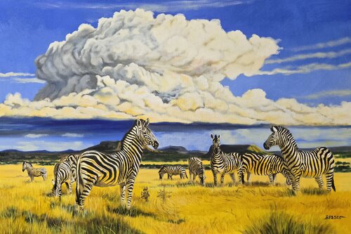 Les veilleurs de la savane von Pierre-Yves Blasco, Malerei kaufen auf Select