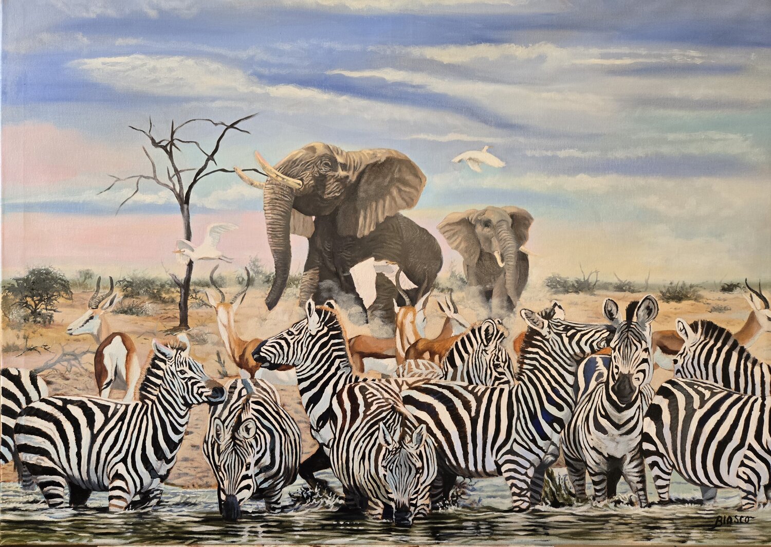 La trêve de la soif Pierre-Yves Blasco Original painting for sale