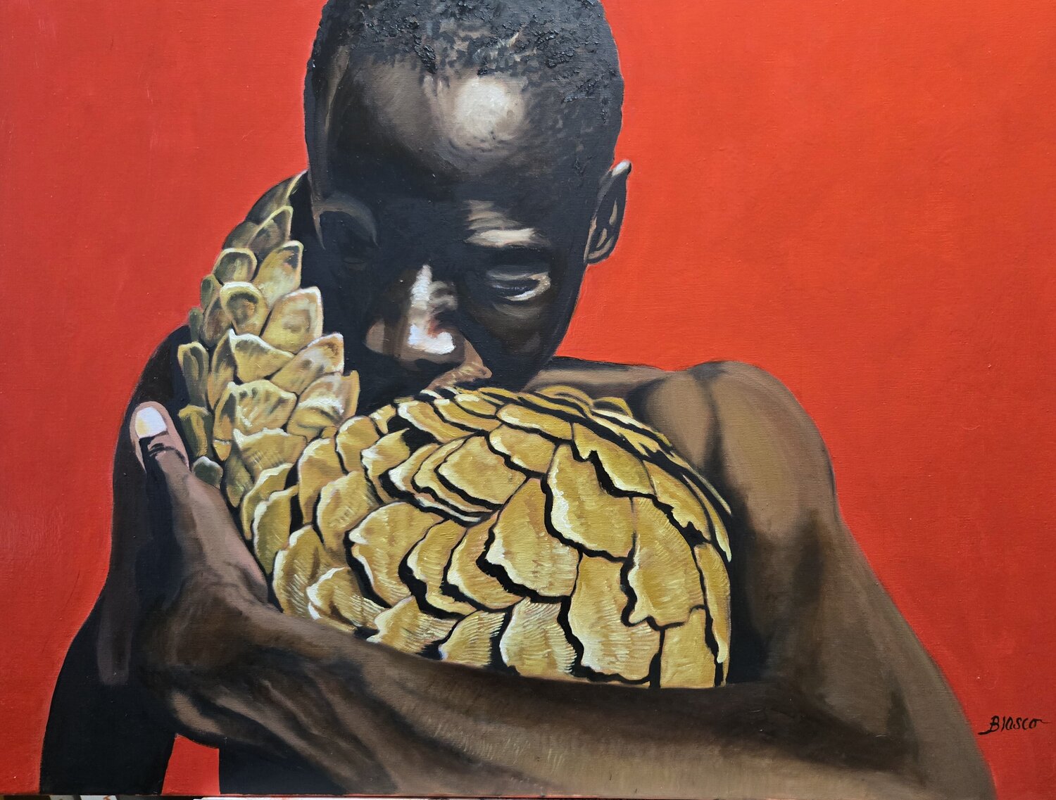 Gardien du Pangolin Pierre-Yves Blasco Original painting for sale