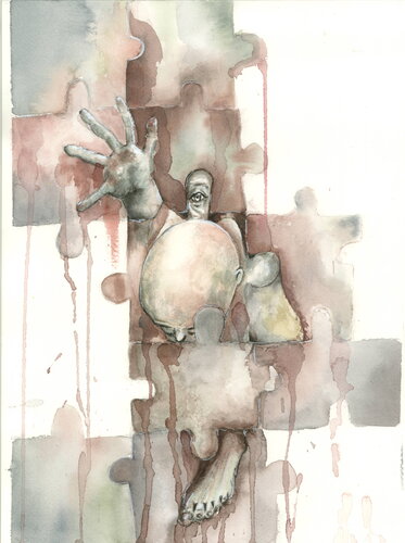 Encajar también hiere. El mundo pidió una forma. El cuerpo tenía otra. | Fitting in hurts too. The world demanded one shape. The body had another. by Aurelia Feral, Painting for Sale on Select