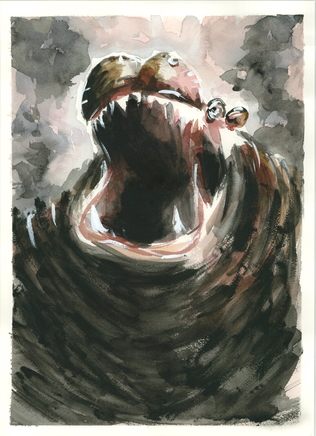 Hipopótamo. No tiene fondo. Nunca se llena.  |  Hippopotamus. It has no bottom. It is never full. Aurelia Feral Original painting for sale