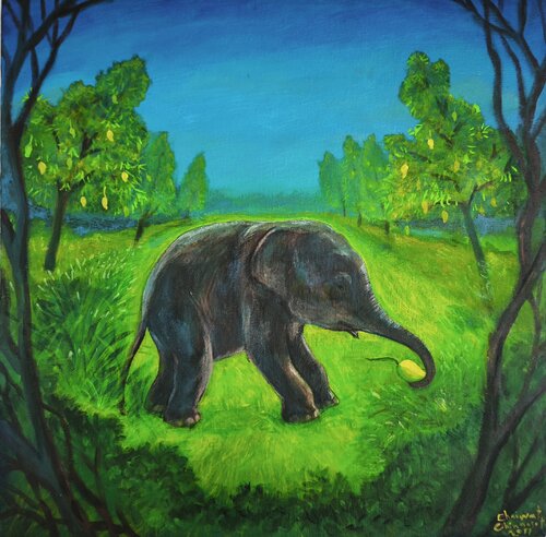Little elephant by Chaiwat Chinnasot, Painting for Sale on Select